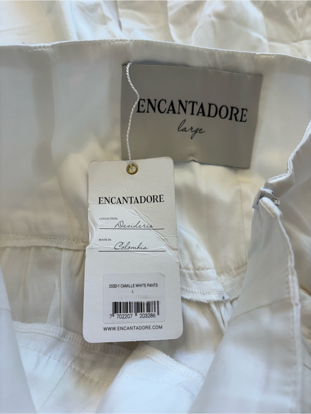 Encantadore Camille High-Waist Wide Leg Cream White Pants M/L - Picture 3 of 5
